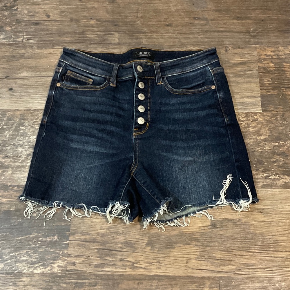 Judy Blue Dark Denim Distressed Jean Shorts